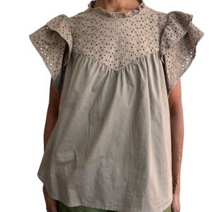 A NEW DAY || SHORT SLEEVE BLOUSE || TAUPE || SIZE: LARGE